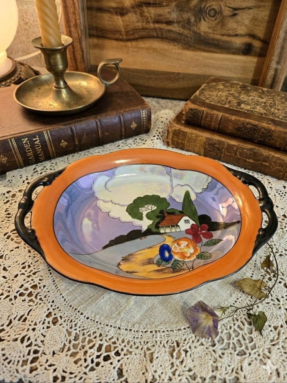 Antique Noritake Lusterware Art Deco Hand-Painted Cottage Dish 1920s/30s M-Wreat
